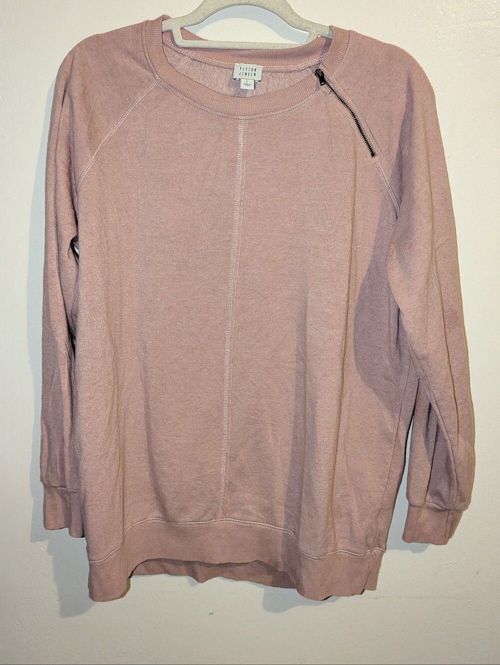 Peyton Jensen Dusty Rose Zip-Shoulder Crewneck Sweater Size L